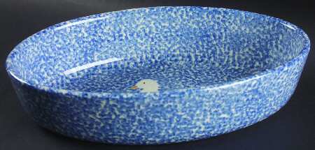 Blue Stipple with Duck 13" Oval Baker