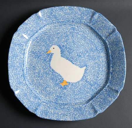 Blue Stipple with Duck 13" Chop Plate (Round Platter)