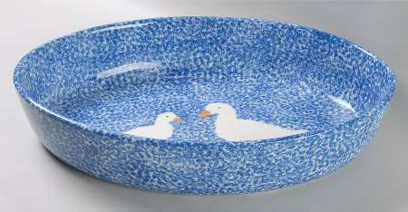 Blue Stipple with Duck 16" Oval Baker