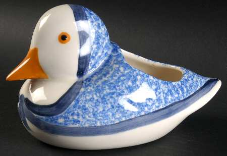 Blue Stipple with Duck Figural Scouring Pad Holder