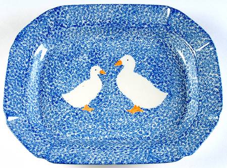 Blue Stipple with Duck 16" Oval Serving Platter