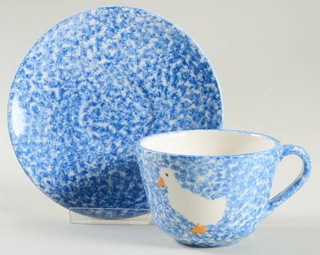 Blue Stipple with Duck Flat Cup & Saucer Set