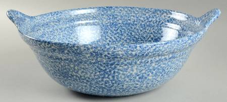 Blue Stipple with Duck 12" Round Handled Bowl