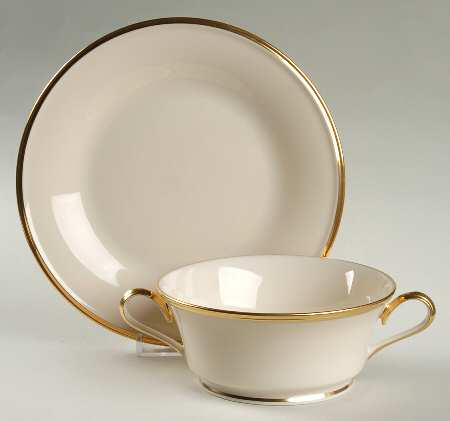 Dimension Gold Footed Cream Soup & Dessert Plate/Saucer Set