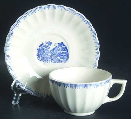 Blue Willow Flat Cup & Saucer Set