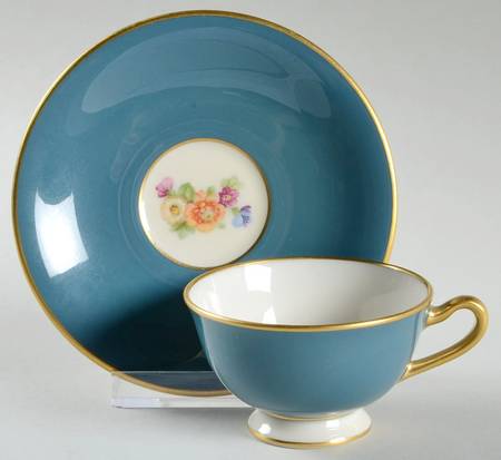 J345X9-1 Blue (Smooth) Footed Demitasse Cup & Saucer Set