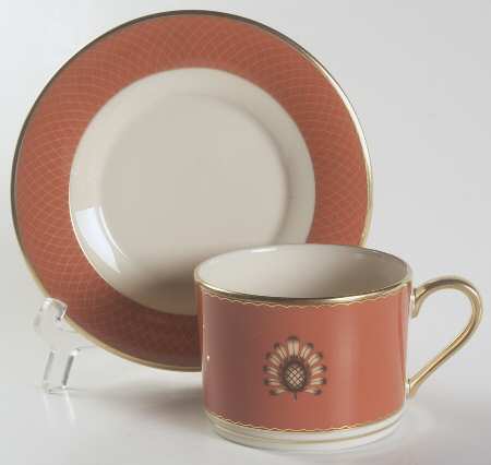 Au Courant Persimmon Flat Cup & Saucer Set