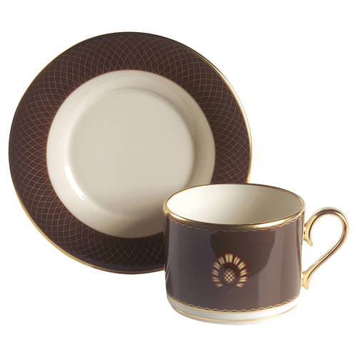 Au Courant Cocoa Flat Cup & Saucer Set