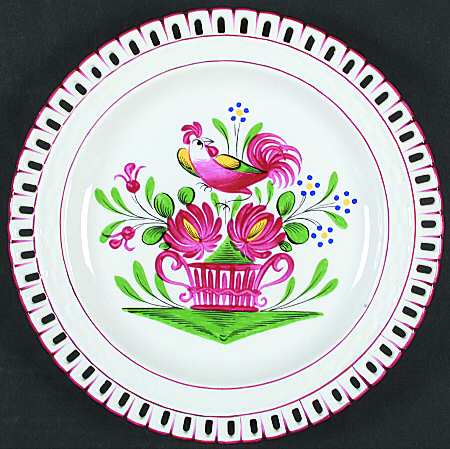 Chanteclerc Red Pierced Edge Dinner Plate by Luneville