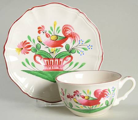 Chanteclerc Red Flat Cup & Saucer Set