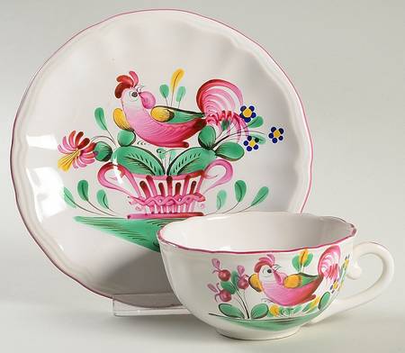 Chanteclerc Red Flat Cup & Saucer Set