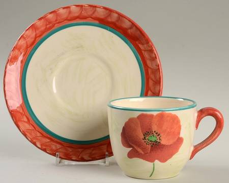Coquelicot Red Poppy Flat Cup & Saucer Set