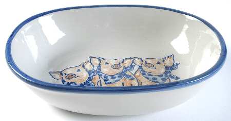 Precious Pigs 9" Oval Vegetable Bowl