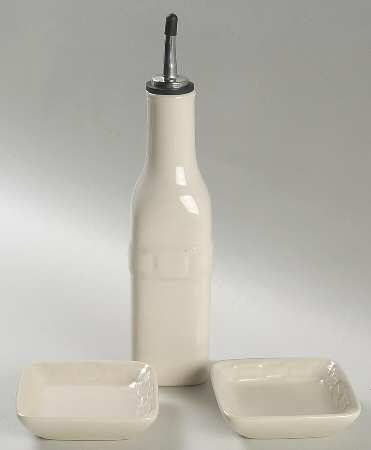 Woven Traditions Ivory Oil Jar/Drizzler with 2 Dipping Dish