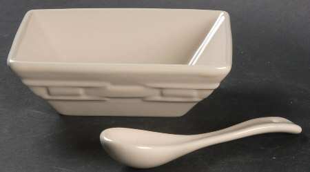 Woven Traditions Ivory 5" Square Tasting Bowl & Ceramic Spoon