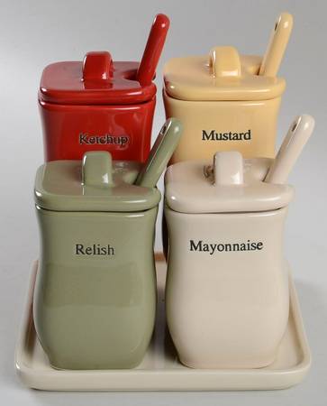 Woven Traditions Ivory (13 Pc) Condiment Set(RELJWS,KJWS,MAYOSP,MUSWS) by Longaberger