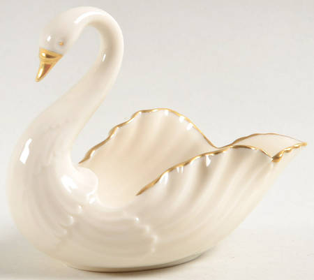 Swan Col Crm (Gotrim, Open Tail, Gold Stamp) 4" Swan Form Bowl