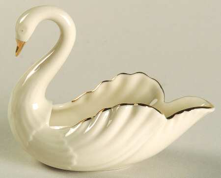 Swan Col Crm (Gotrim, Open Tail, Gold Stamp) 2" Swan Form Bowl
