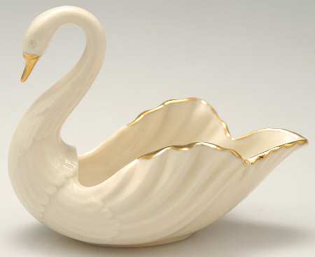 Swan Col Crm (Gotrim, Open Tail, Gold Stamp) 4" Swan Form Bowl