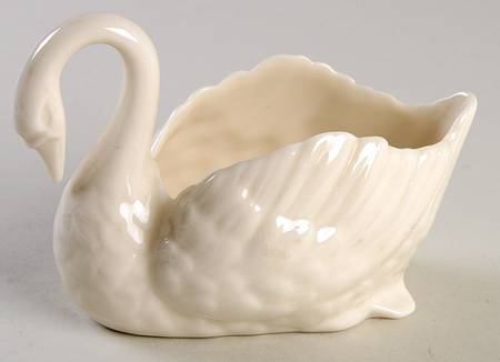 Swan Col Crm (Notrim, Closetail, Green Stamp) Swan Shaped Open Sugar Bowl