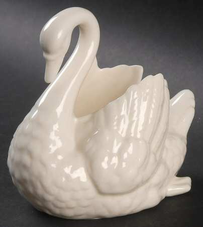 Swan Col Crm (Notrim, Closetail, Green Stamp) Swan Shaped Open Sugar Bowl