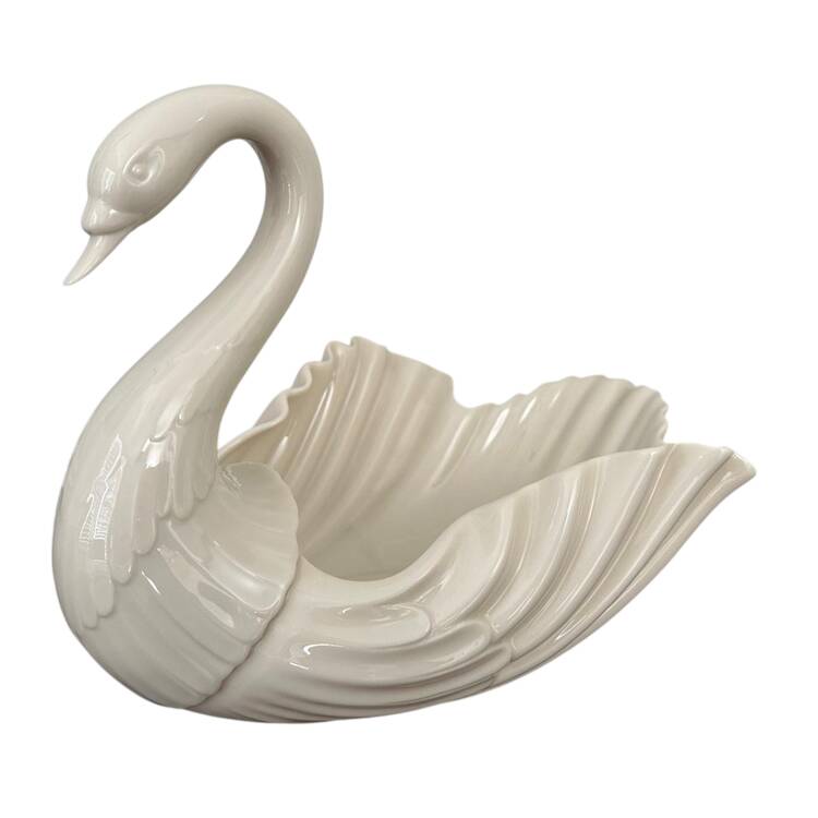 Swan Col Crm (Notrim, Opentail, Green stamp) 12" Swan Form Bowl