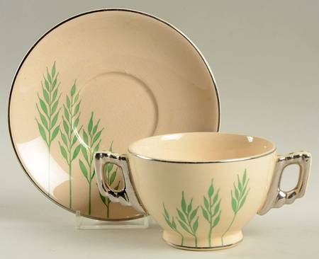 Green Wheat (Round) Footed Bouillon Cup & Saucer
