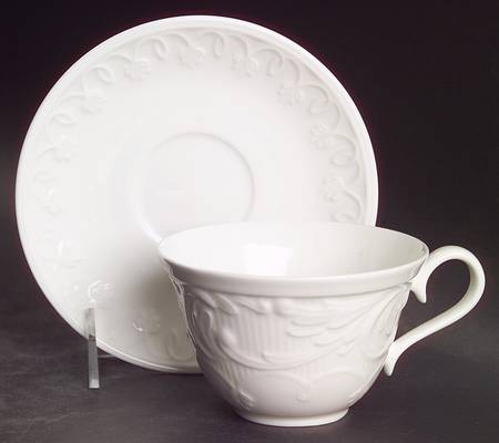Damasse (No Trim) Footed Cup & Saucer Set
