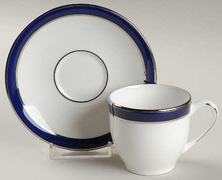 Federal Cobalt Platinum Flat Demitasse Cup & Saucer Set