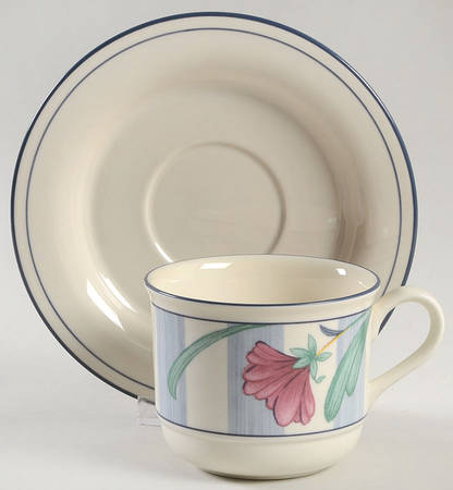 Poppies On Blue Botanical Flat Cup & Saucer Set