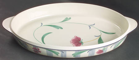 Poppies On Blue Botanical 16" Oval Baker