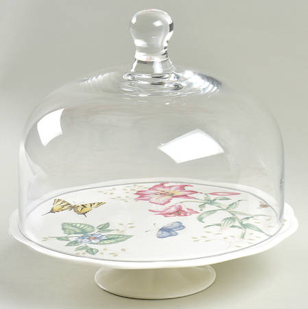 Butterfly Meadow 9" Diameter Pedestal Cake Stand & Glass Dome