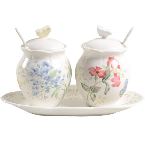 Butterfly Meadow (7 Pc) Condiment Set (2 Jars w/Lids, Spoons & Tray
