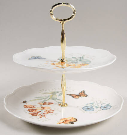Butterfly Meadow 6 5/8"-10"  2 Tiered Serving Tray (Dp, Sp) HC