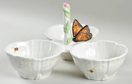Butterfly Meadow 3 Part Divided Flower Shape Server with Center Handle