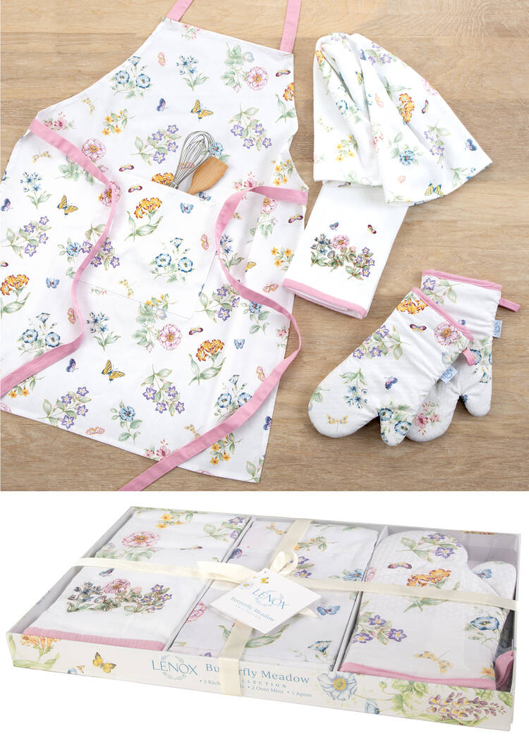 Butterfly Meadow 5 Piece Cloth Kitchen Gift Set (Apron, 2 Motif Kitchen Towels & Oven Mitt)