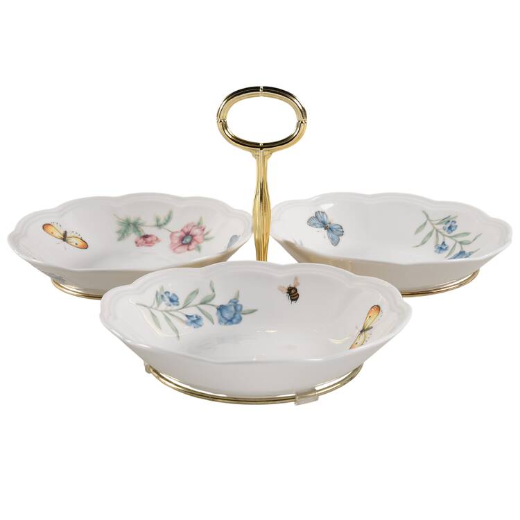 Butterfly Meadow 7" x 12" 3-Part Relish & Metal Stand (FR) HC