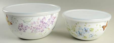 Butterfly Meadow (2 Pc) Metal Bowl Set w/Plastic Lids(7 1/4 &8 3/4)