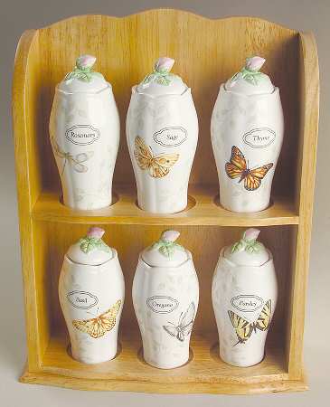 Butterfly Meadow Spice Jar Set with Wood Stand