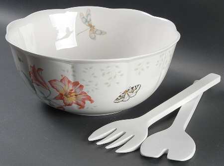 Butterfly Meadow 11" Salad Bowl & Wood Serving Set