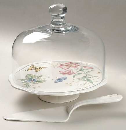 Butterfly Meadow 9" Cake Stand w/Glass Dome & Ceramic Server