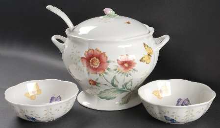 Butterfly Meadow Tureen & Lid w/Ladle & 2 Soup Bowls
