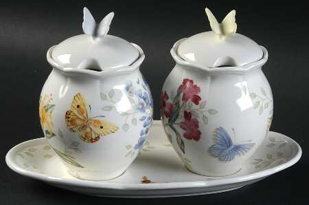 Butterfly Meadow (5 Pc) Condiment Set (2 Jars with Lids & Tray)
