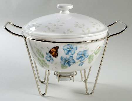Butterfly Meadow 1 Qt Round Covered Casserole & Metal Stand