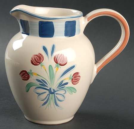 Poppies On Blue Terra Cotta 32 Oz Pitcher