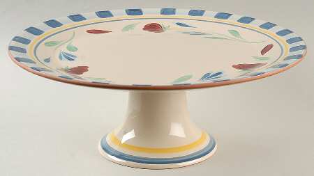 Poppies On Blue Terra Cotta 14" Diameter Pedestal Cake Stand