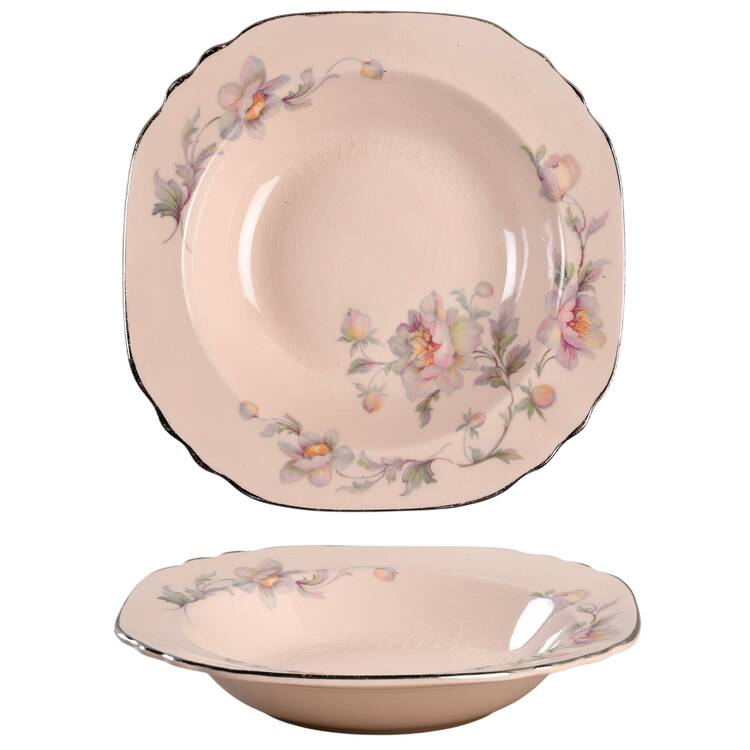Silver Moon Peach Rim Soup Bowl