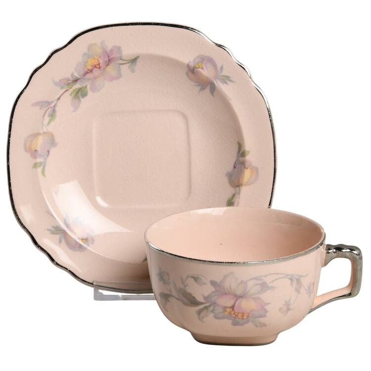Silver Moon Peach Footed Cup & Saucer Set