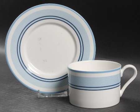 Shirting Stripe Blue Flat Cup & Saucer Set