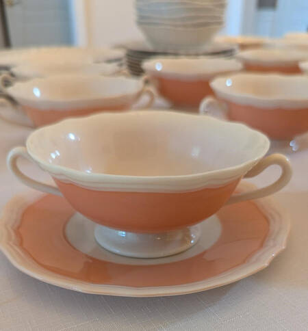 Sheffield Coral Footed Cream Soup Bowl & Saucer Set